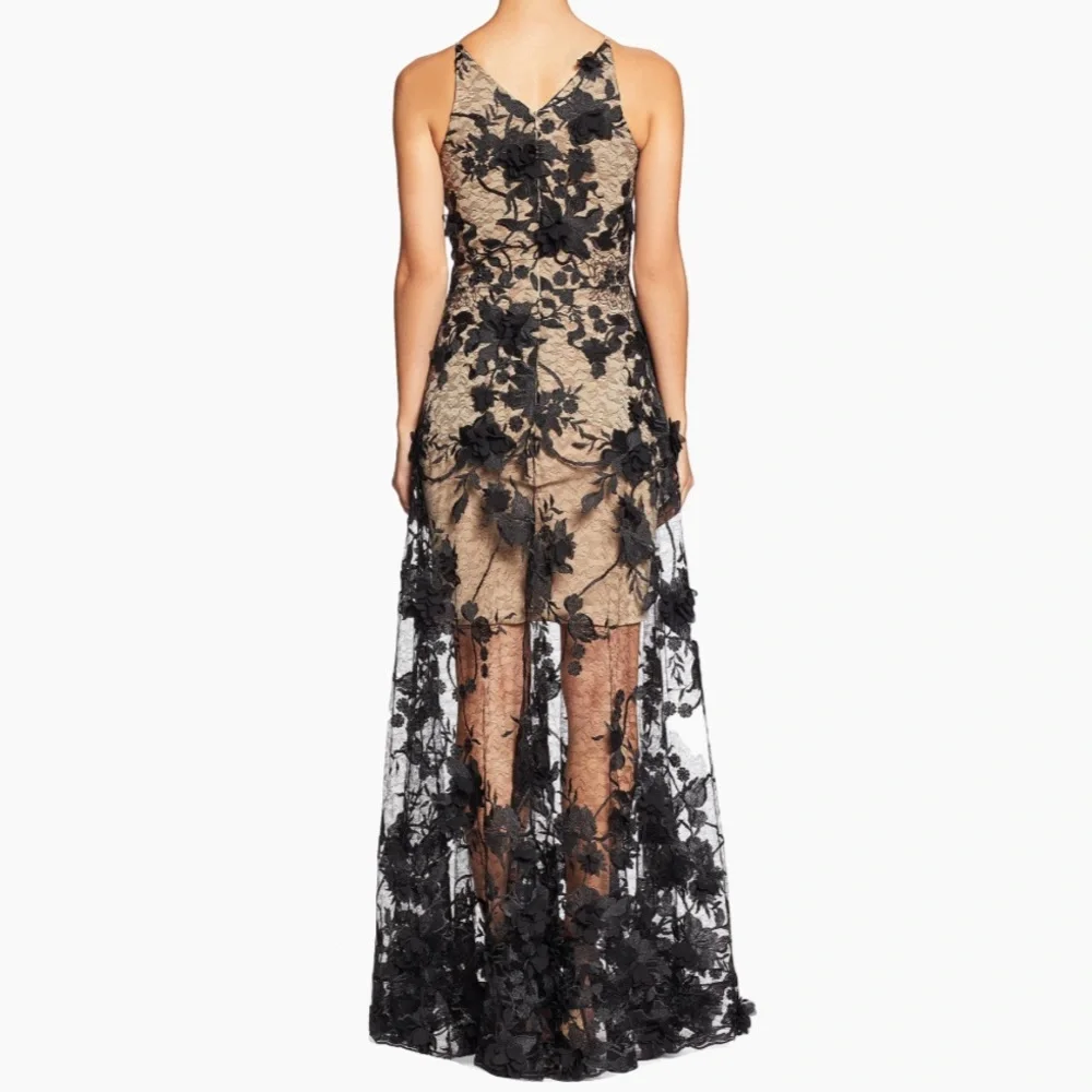Dress the Population Sidney Black Floral Lace bodycon sheer lace XXS Maxi Dress - Picture 2 of 16